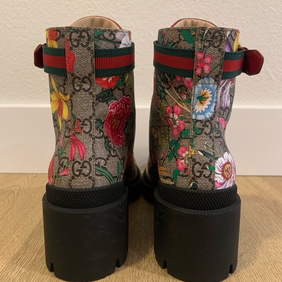 Authentic Gucci Supreme GG Monogram Flora Lace Up Combat Ankle Boots |Sz 38| - Picture 5 of 12